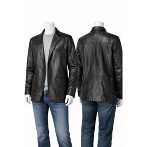 Sophisticated NH men's black leather coat in size 40R, tailored by Heinrich Linm